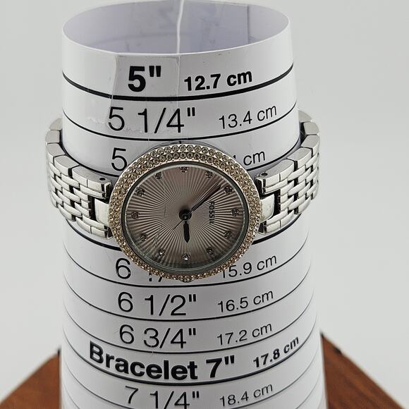 Fossil Women's Crystal Rhinestone Bezel Boyfriend Watch Silver Link Bold ES-3345 - Picture 7 of 7